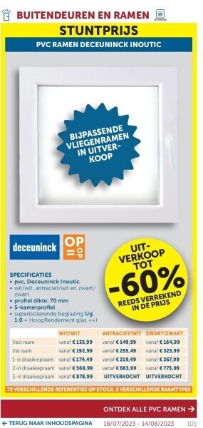 Zelfbouwmarkt Pvc ramen deceuninck inoutic aanbieding