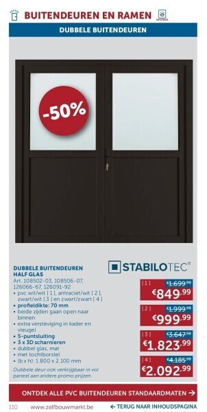 Zelfbouwmarkt Dubbele buitendeuren half glas aanbieding
