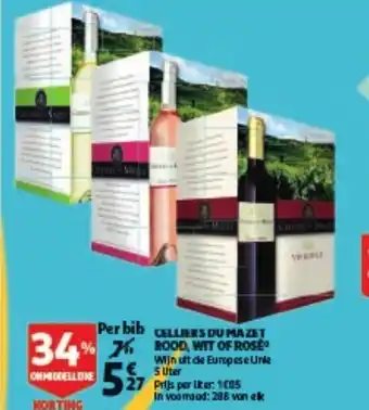 Auchan Celliers du ma zet rood, wit of rose 5 liter aanbieding