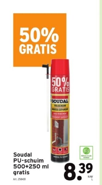 GAMMA Soudal pu-schuim 500+250 ml gratis aanbieding