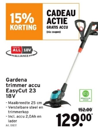 GAMMA Gardena trimmer accu easycut 23 18v aanbieding