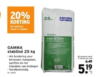 GAMMA Gamma stabilisé 25 kg aanbieding