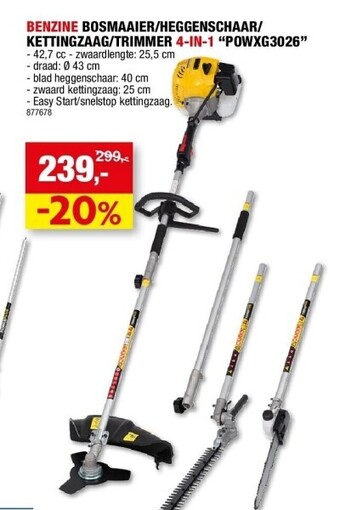 Hubo Benzine bosmaaier/heggenschaar/ kettingzaag/trimmer 4-in-1 “powxg3026” aanbieding