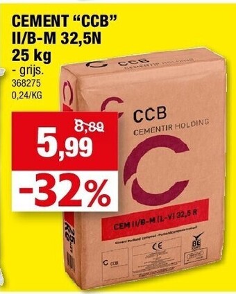 Hubo Cement “ccb” ii/b-m 32,5n 25 kg aanbieding