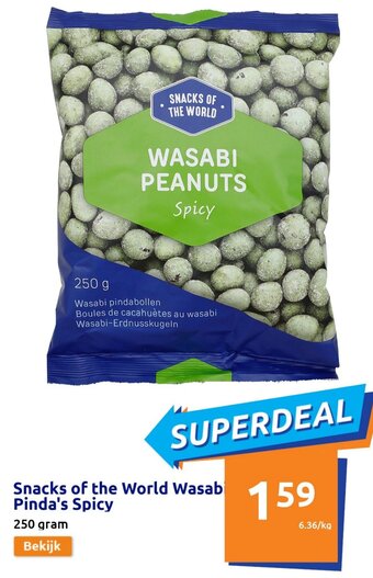 Action Snacks of the World Wasab Pinda's Spicy 250 gram aanbieding