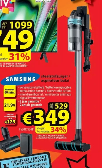 ElectroStock Samsung steelstofzuiger / aspirateur balai aanbieding