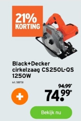 GAMMA Black+decker cirkelzaag cs250l-qs 1250w aanbieding