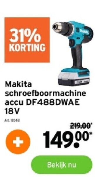 GAMMA Makita schroefboormachine accu df488dwae 18v aanbieding
