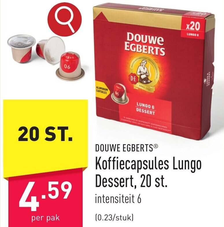 DOUWE EGBERTS® Koffiecapsules Lungo Dessert, 20 st promotie bij ALDI