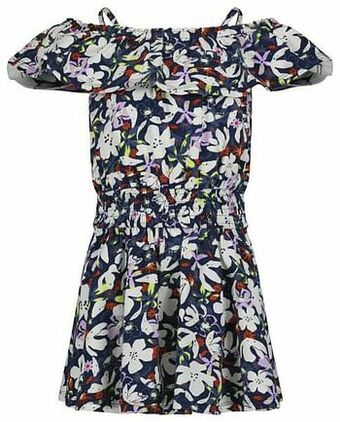 HEMA HEMA Kinderjurk Bloemen Donkerblauw (donkerblauw) aanbieding