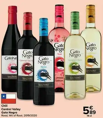 Carrefour Chili central valley gato negro rood, wit of rosé, 2019-2020 aanbieding