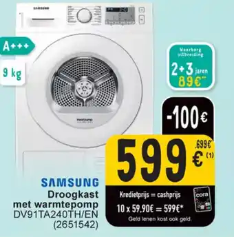 Cora SAMSUNG Droogkast met warmtepomp DV91TA240TH/EN aanbieding