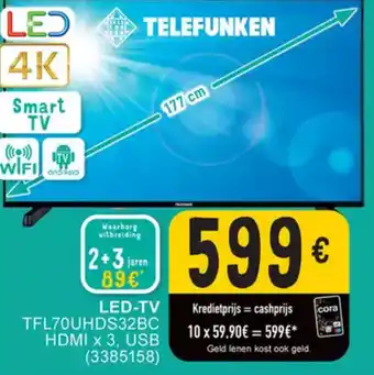 Cora TELEFUNKEN LED-TV TFL70UHDS32BC HDMI x 3, USB (3385158) aanbieding