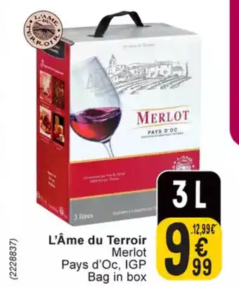 Cora L'Âme du Terroir Merlot Pays d'Oc, IGP Bag in box 3L aanbieding