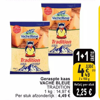 Cora VACHÈ BLEUE TRADITION Geraspte kaas 2 x 150g aanbieding