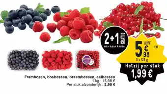 Frambozen, bosbessen, braambessen, aalbessen 3 x 125g