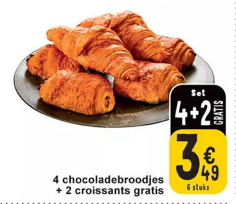 Cora 4 chocoladebroodjes + 2 croissants gratis aanbieding