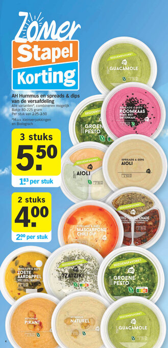 Albert Heijn AH Hummus en spreads & dips van de versafdeling aanbieding