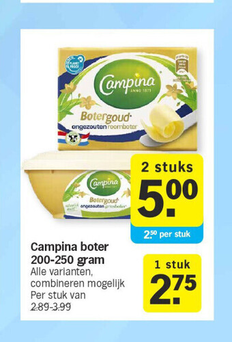 Albert Heijn Campina boter 200-250 gram aanbieding