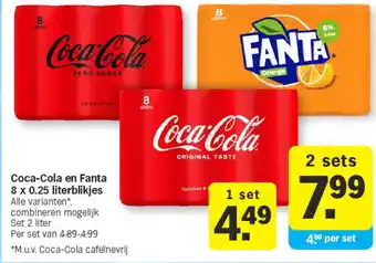Albert Heijn Coca-cola en fanta 8 x 0.25 literblikjes aanbieding