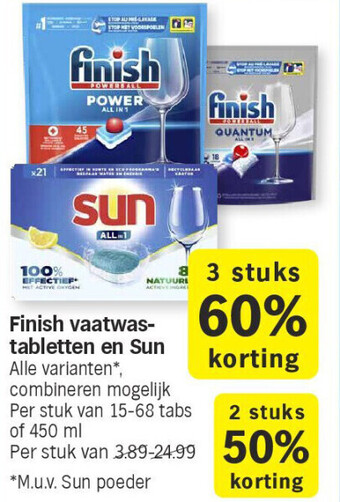 Albert Heijn Finish vaatwastabletten en sun aanbieding