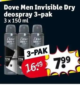 Kruidvat Dove men invisible dry deospray 3-pak aanbieding