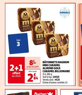 Auchan BÂTONNETS MAGNUM MINI CARAMEL ALMOND GOLD CARAMEL BILLIONAIRE aanbieding