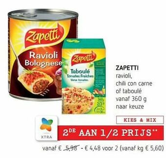 Zapetti ravioli, chili con carne of taboulé