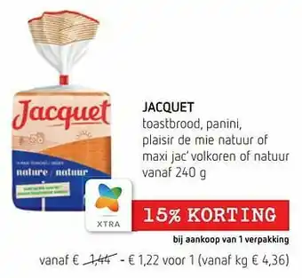Jacquet toastbrood, panini, plaisir de mie natuur of maxi jac’ volkoren of natuur