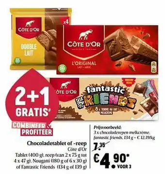 Delhaize Côte d’or chocoladerepen melkcrème, fantastic friends aanbieding