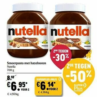 Delhaize Smeerpasta met hazelnoten nutella aanbieding