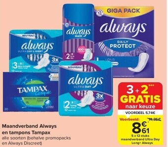 Carrefour Maandverband always en tampons tampax aanbieding