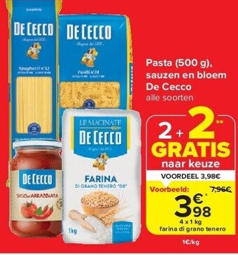 Carrefour Pasta (500 g), sauzen en bloem de cecco aanbieding