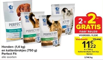 Carrefour Honden- (1,4 kg) en kattenbrokjes (750 g) perfect fit aanbieding