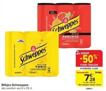 Carrefour Blikjes schweppes aanbieding