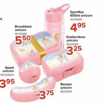 Brooddoos Unicorn, Appel Unicorn, Banaan Unicorn, Koekendoos Unicorn, Sportfles 600ml Unicorn