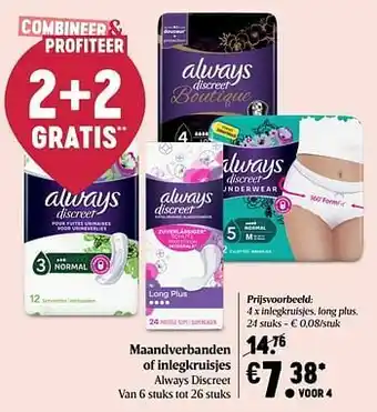 Delhaize Always discreet inlegkruisjes, long plus aanbieding