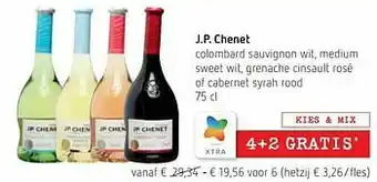 Spar Colruyt J.p. chenet colombard sauvignon wit, medium sweet wit, grenache cinsault rosé of cabernet syrah rood aanbieding