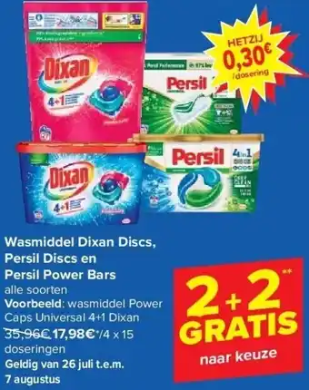 Carrefour Wasmiddel dixan discs, persil discs en persil power bars aanbieding