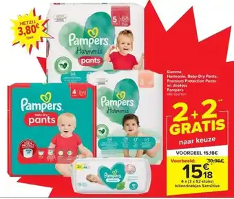 Carrefour Gamma harmonie, baby-dry pants, premium protection pants en doekjes pampers aanbieding