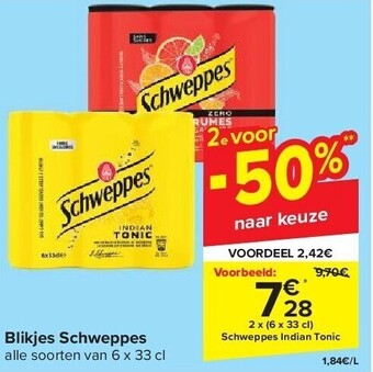 Carrefour Blikjes schweppes aanbieding