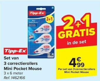 Carrefour Set van 3 correctierollers mini pocket mouse aanbieding