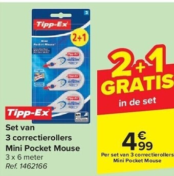Carrefour Set van 3 correctierollers mini pocket mouse aanbieding