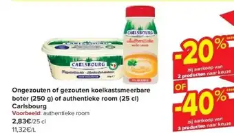 Carrefour Ongezouten of gezouten koelkastsmeerbare boter (250 g) of authentieke room (25 cl) aanbieding