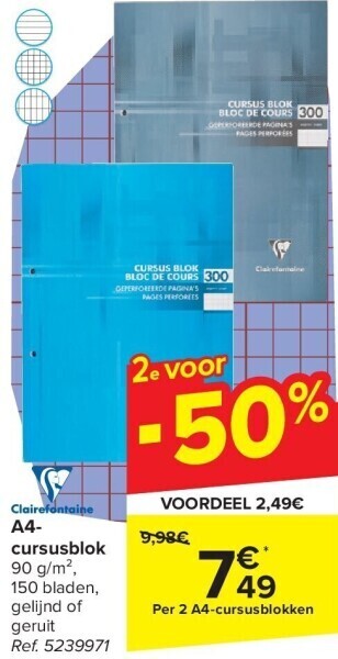Carrefour A4- cursusblok aanbieding