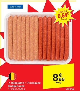 Carrefour 7 chipolata’s + 7 merguez budget pack aanbieding