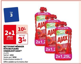 Auchan NETTOYANT MÉNAGER FÊTE DES FLEURS COQUELICOT AJAX(¹) 2x1.5l aanbieding