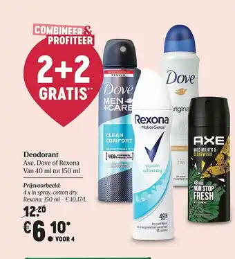 Delhaize Deodorant Axe, Dove Of Rexona aanbieding