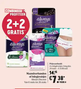 Maandverbanden Of Inlegkruisjes Always Discreet