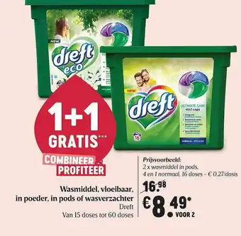 Delhaize Wasmiddel, Vloeibaar, In Poeder, In Pods Of Wasverzachter Dreft aanbieding